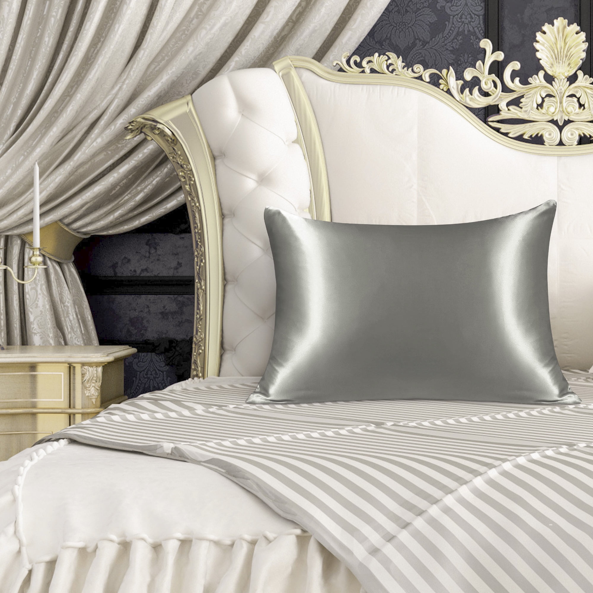 Unique Bargains 19 Momme Silk Pillowcase with Zipper 1 Pc Gray 20" x 26"