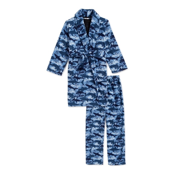 Great White Sharks Graphic Tee, Pants & Robe Pajama Set 3-Piece, 4/5