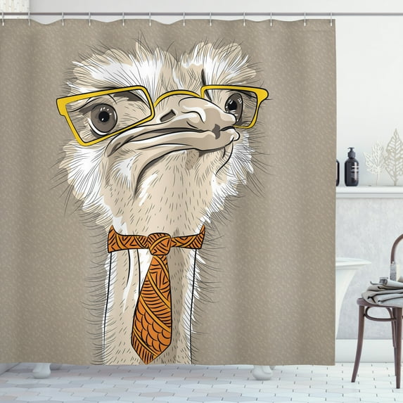 Ambesonne Indie Shower Curtain, Funny Hipster Ostrich, 69"Wx84"L, Taupe Beige Yellow