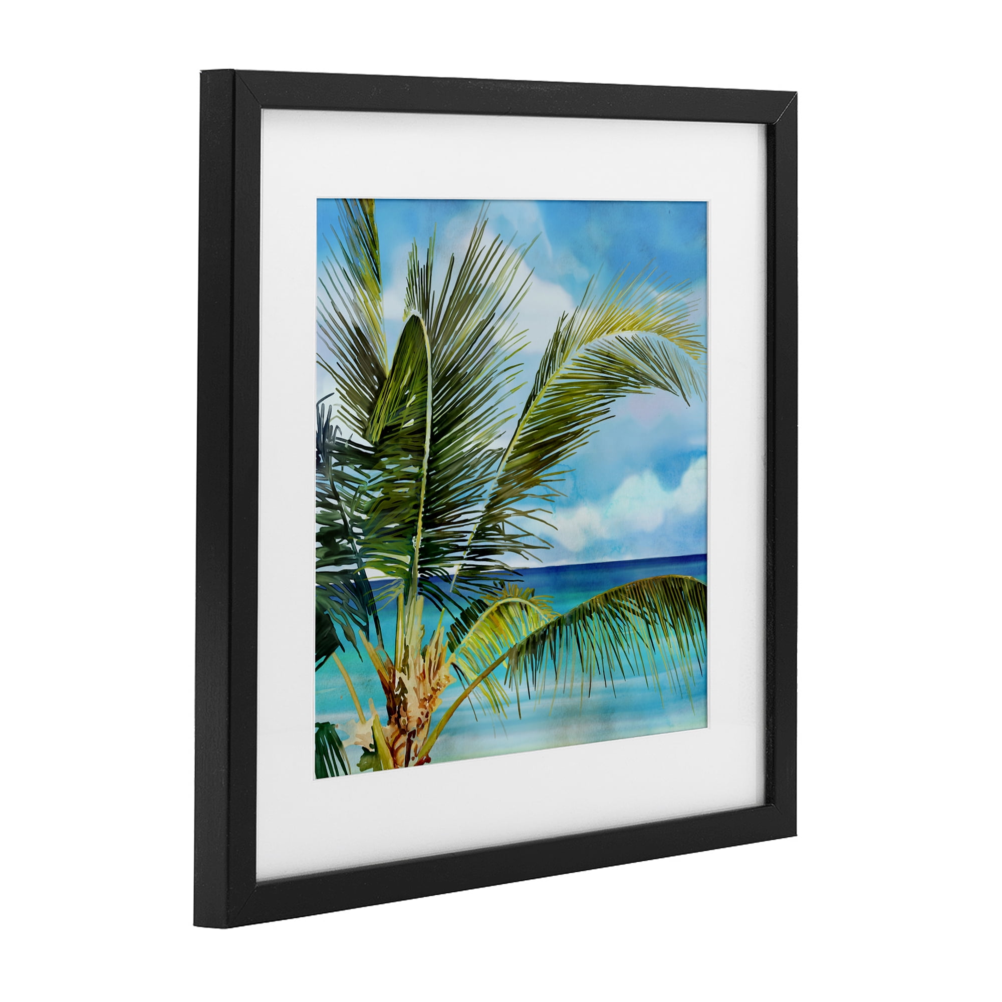 Stupell Industries Lush Palm Watercolor View Black Framed Print Under Glass, design by Mauro Devereaux