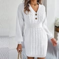 thumbnail image 5 of IROINNID Sweater Dress for Women Long Sleeve Dress V-Neck Button Solid Outing Dresses,White, 5 of 8