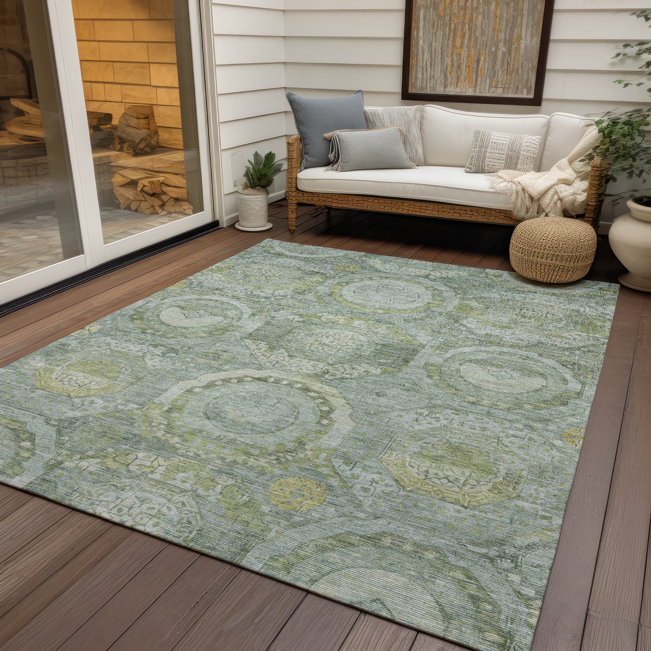 Addison Rugs Chantille Indoor/Outdoor Transitional Panel Sage Washable Rectangle Rug, 5' x 7'6"