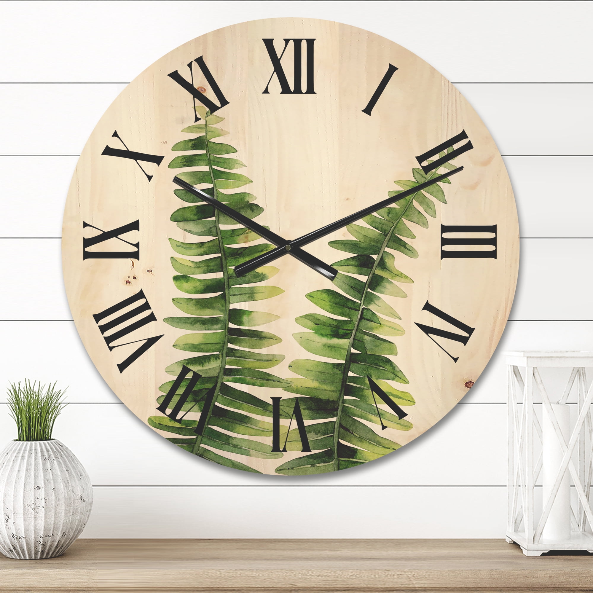 Designart 'Fern Plant Leaves Detail V' Tropical Wood Wall Clock