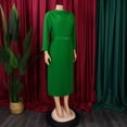 thumbnail image 4 of AURA Elegant Pleated Midi Dress With Belt High Waist Solid Color Zipper Work Office Style, 4 of 10