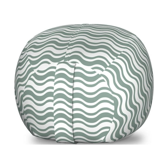 Abstract Storage Toy Bag Chair, Curvy Different Sized Lines Bold Stripes Ocean Waves Inspired Pattern, Stuffed Animal Organizer Washable Bag, Large Size, Pale Sage Green White, by Ambesonne