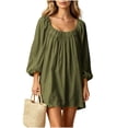 thumbnail image 2 of Sheghy Balloon Long Sleeve Round Neck Mini Dress Oversized Autumn Winter Everyday Wear Army Green M, 2 of 6