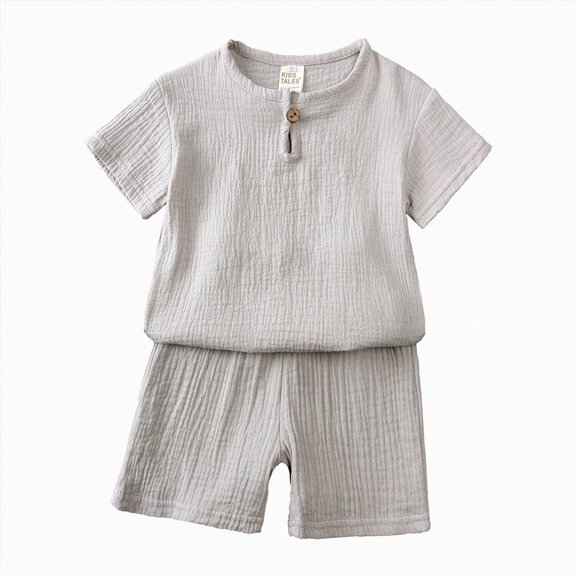 Summer Outfits for Boys, Casual Sets for Little Boys Solid Muslin Gauze Short Sleeve T-Shirt and Matching Shorts Casual Toddler Outfit