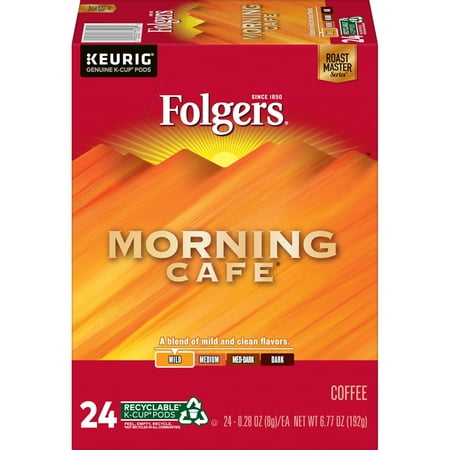 Folgers Morning Cafe, Light Roast Coffee, Keurig K Cup Pods, 24 Count Box