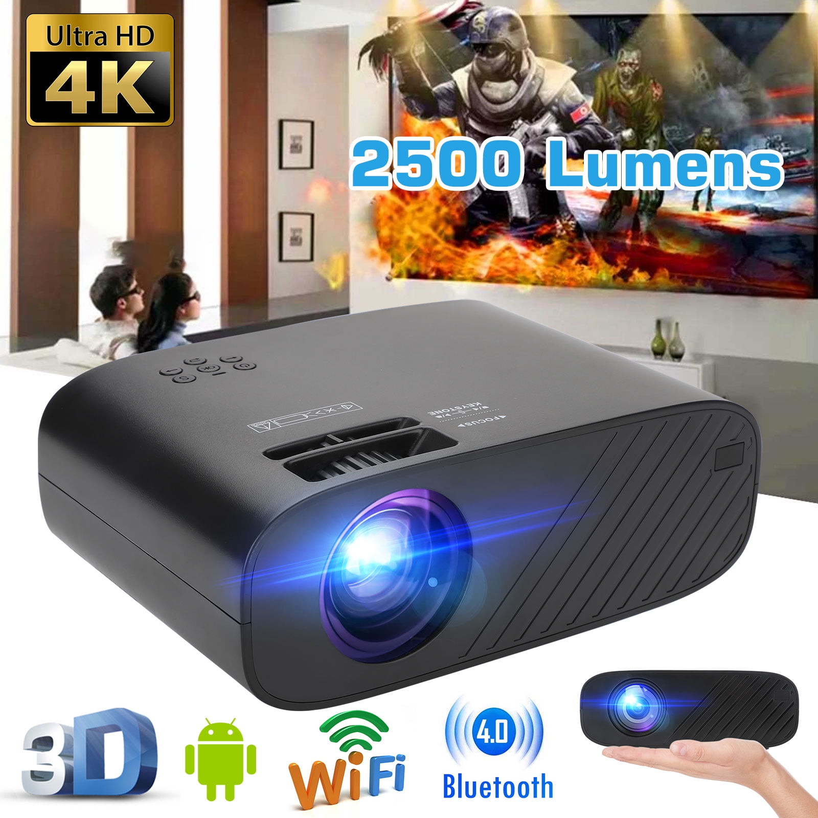 2500 lumens Android WiFi 4K Video Projector LCD LED Full HD Theater