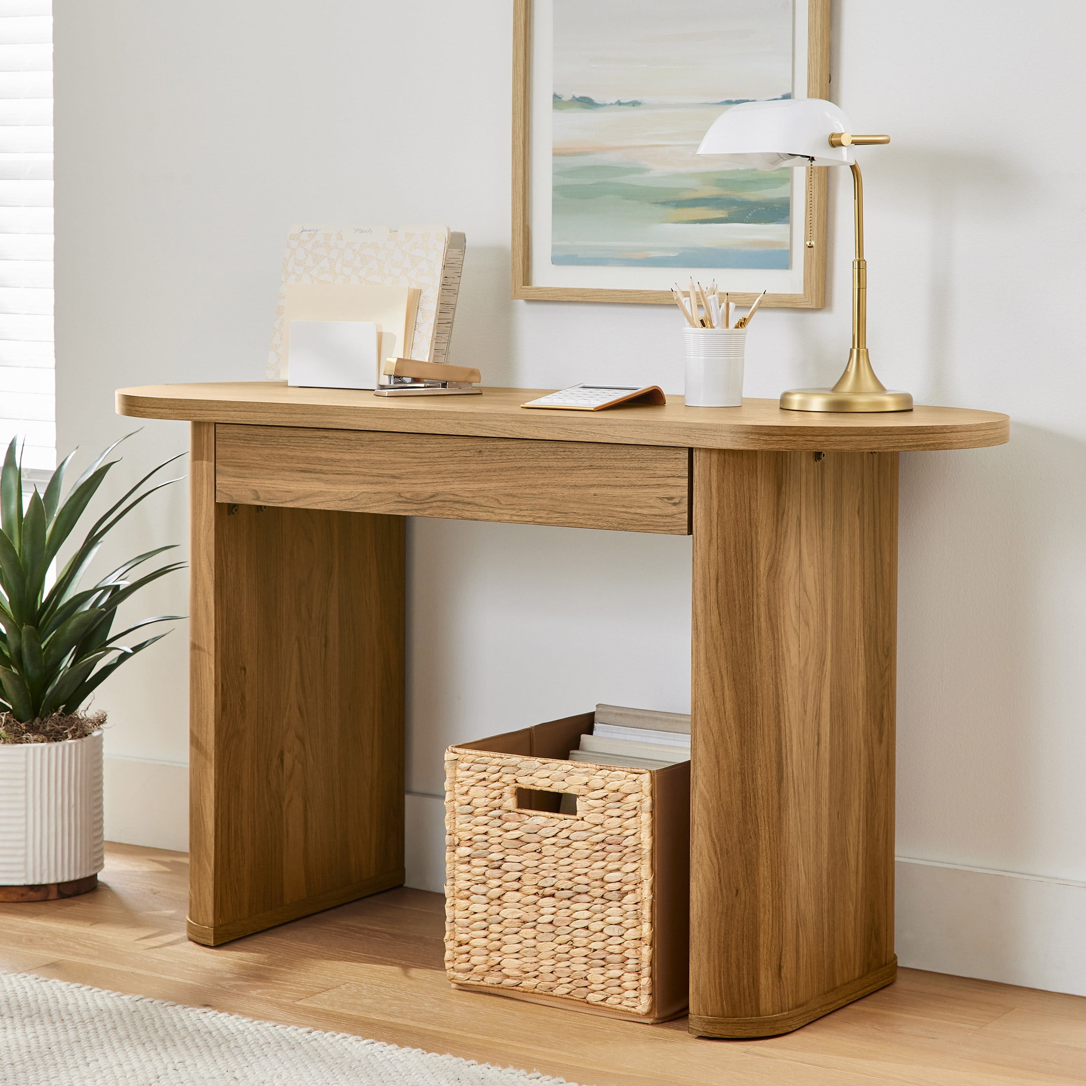 Better Homes & Gardens Juliet Oval Writing Desk, Light Honey Finish