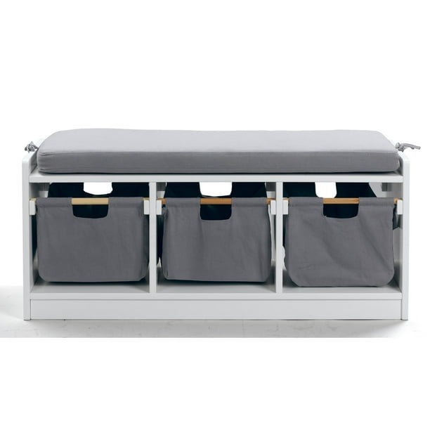 WonkaWoo Deluxe Childrens Storage Bench with Optional Cushion White