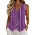 thumbnail image 2 of Sheghy Cotton Tank Top Women 100%Cotton Linen Look Striped Tank, Solid V Neck Button Sleeveless Spring Summer Top Purple XL, 2 of 5