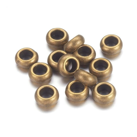 BD642 - 50 pcs Antique Bronze Metal Smooth Ball Spacer Beads - 10mm x 6mm - Large Hole: 5mm - Fits European Cords and Paracord!