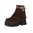 thumbnail image 2 of Bottines à Talons Hauts Épais en Daim à Franges pour Femmes Automne et Hiver, 2 of 9