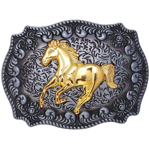 Western Rodeo Running Horse Belt Buckle Oval Engraved Star Pattern belt buckle