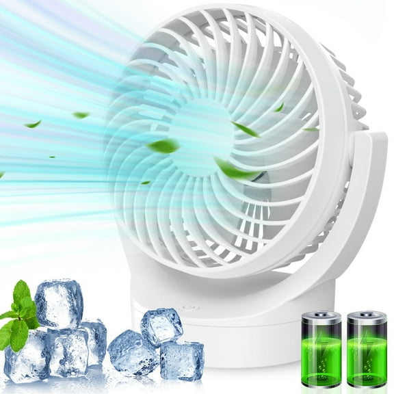 JOLTIX 7" Table Fan,3100mAh,Silent, Super Wind Power and Battery Life, Desktop Mini Fan,White