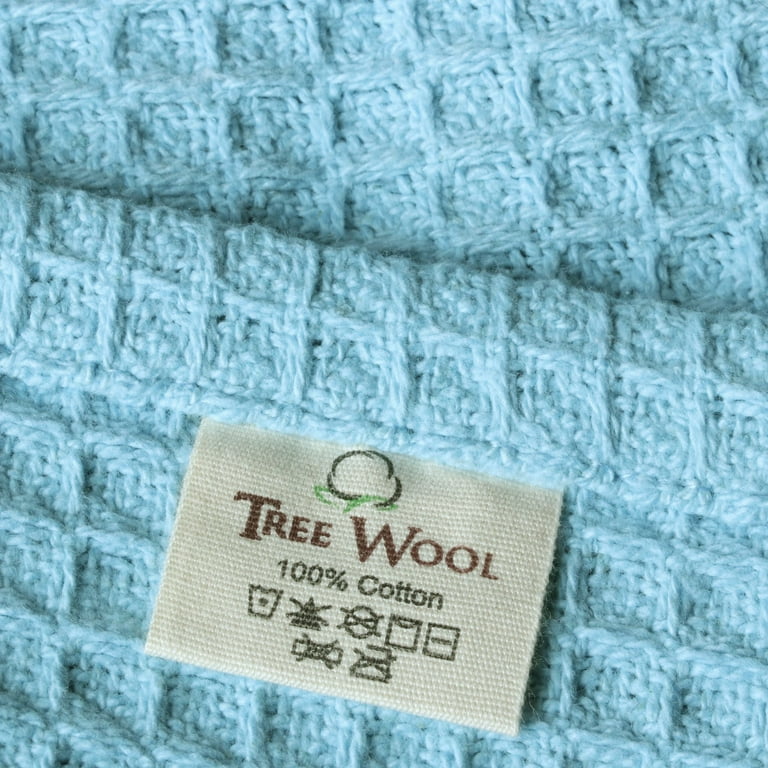 TreeWool, Waffle Weave 100% Cotton Breathable Blanket 420 GSM, Twin Size,  90 x 66, Light Blue