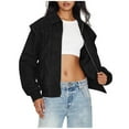 thumbnail image 2 of SAFUNY Women’s cropped cinched waist denim jacket with button closure slim design trendy for casual dates streetwear all seasons Black L, 2 of 2