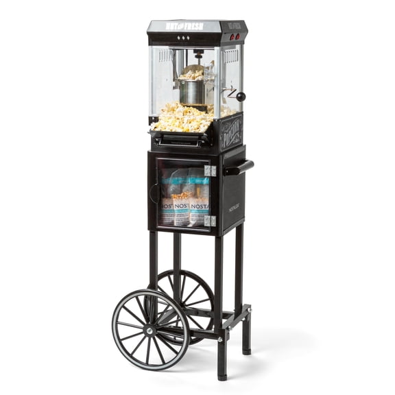 Nostalgia Popcorn Machine Cart, Stainless Steel Vintage Popcorn Maker Cart, Makes 10 Cups, Black
