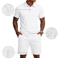 thumbnail image 3 of Men's 2 Piece Casual Outfits Short Sleeve Polo Shirt and Elastic Drawstring Shorts Set Breathable Loose Fit Sport Tracksuit White M, 3 of 7