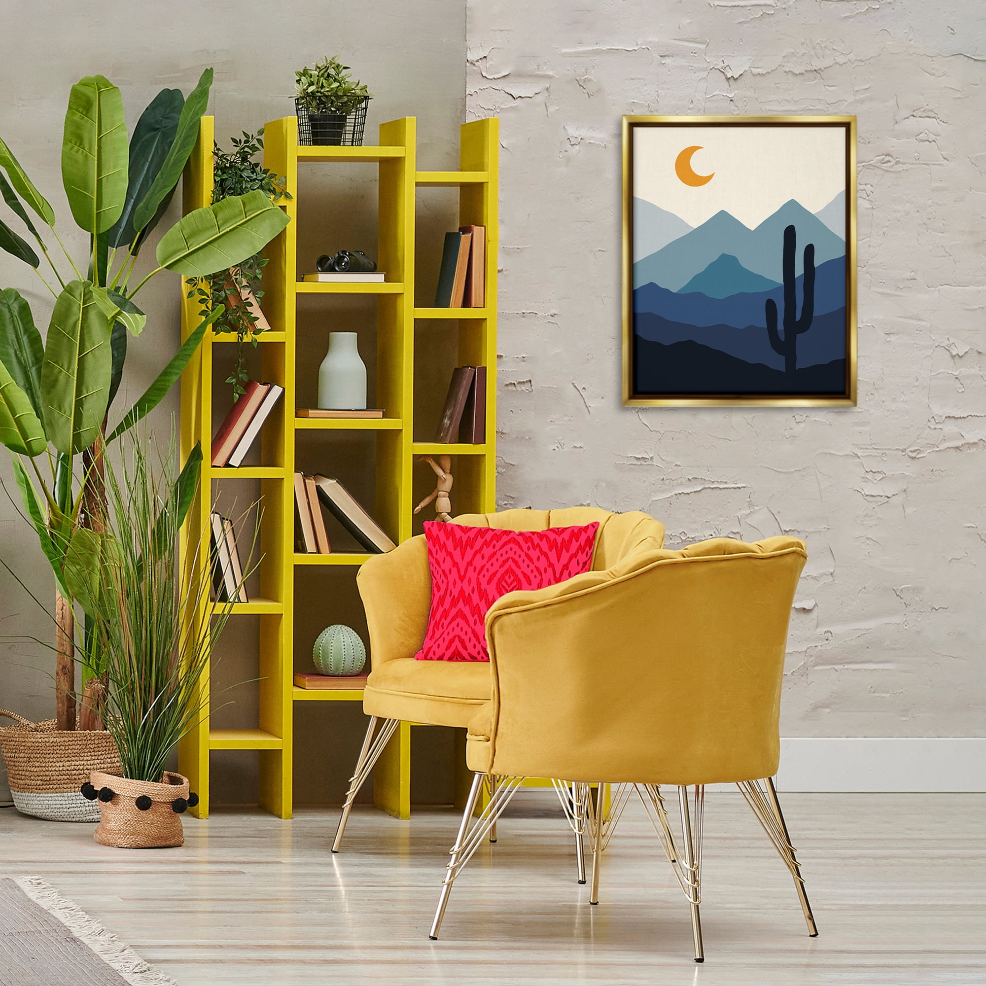 Stupell Industries Night in the Desert Abstract Painting Gold Floater Framed Canvas Art Print Wall Art, 17 x 21