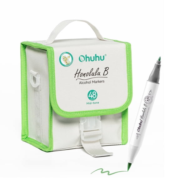 Ohuhu Honolulu Serie 48 Mid-Tone Color Markers Set Brush-and-Fine Dual Tips Alcohol Art Markers-Unique Packaging