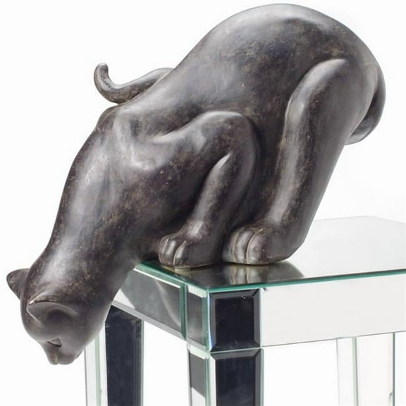 11 in. Cat Peering Over Edge, Antique Black