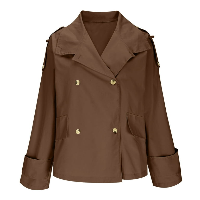 Jackets for Women Trendy Short Trench Coat Double Breasted Stand