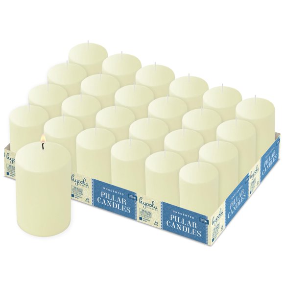 Hyoola Ivory Pillar Candles 2-inch x 4-inch - 24 Pack Unscented Bulk Pillar Candles - European Made