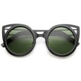 thumbnail image 1 of sunglassLA Unisex Womens Two-Toned Metal Cutout Round Cat Eye Sunglasses (Shiny Black-Black / Green) - 50mm, 1 of 4