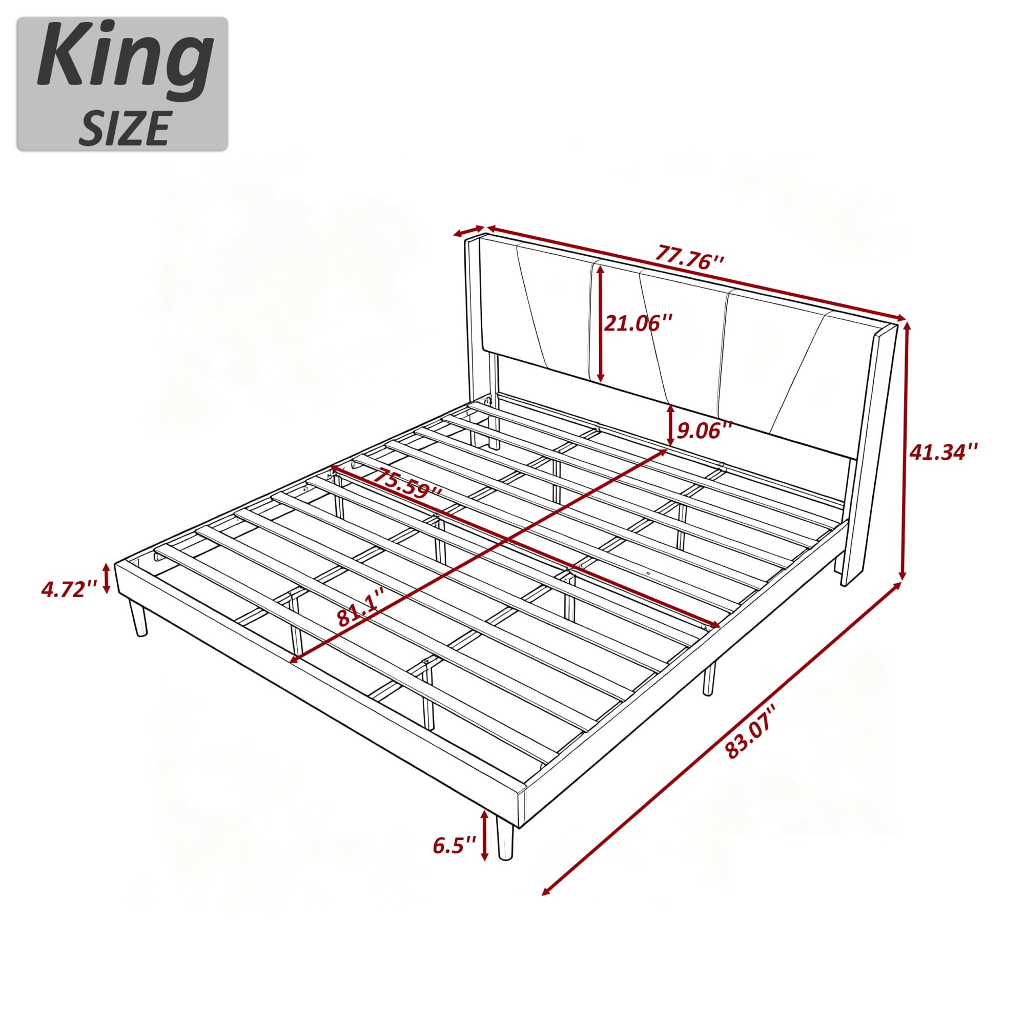 BSHTI King Size Velvet Platform Bed Frame with Adjustable Upholstered Headboard, Wood Slats, No Box Spring Needed for Bedroom（Black）