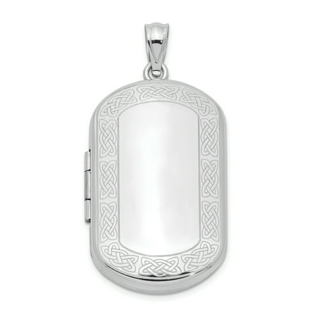 - 925 Sterling Silver Irish Claddagh Celtic Knot Border Rectangular Photo Pendant Charm Locket Chain Necklace That Holds Pictures Shaped For Women