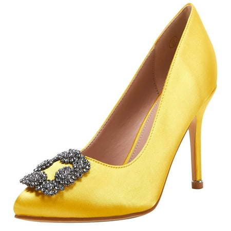 

rrhss Women s Stiletto High Heel Pumps Classic Party Wedding Pointed Toe Pump Shoes with Jewel Buckle