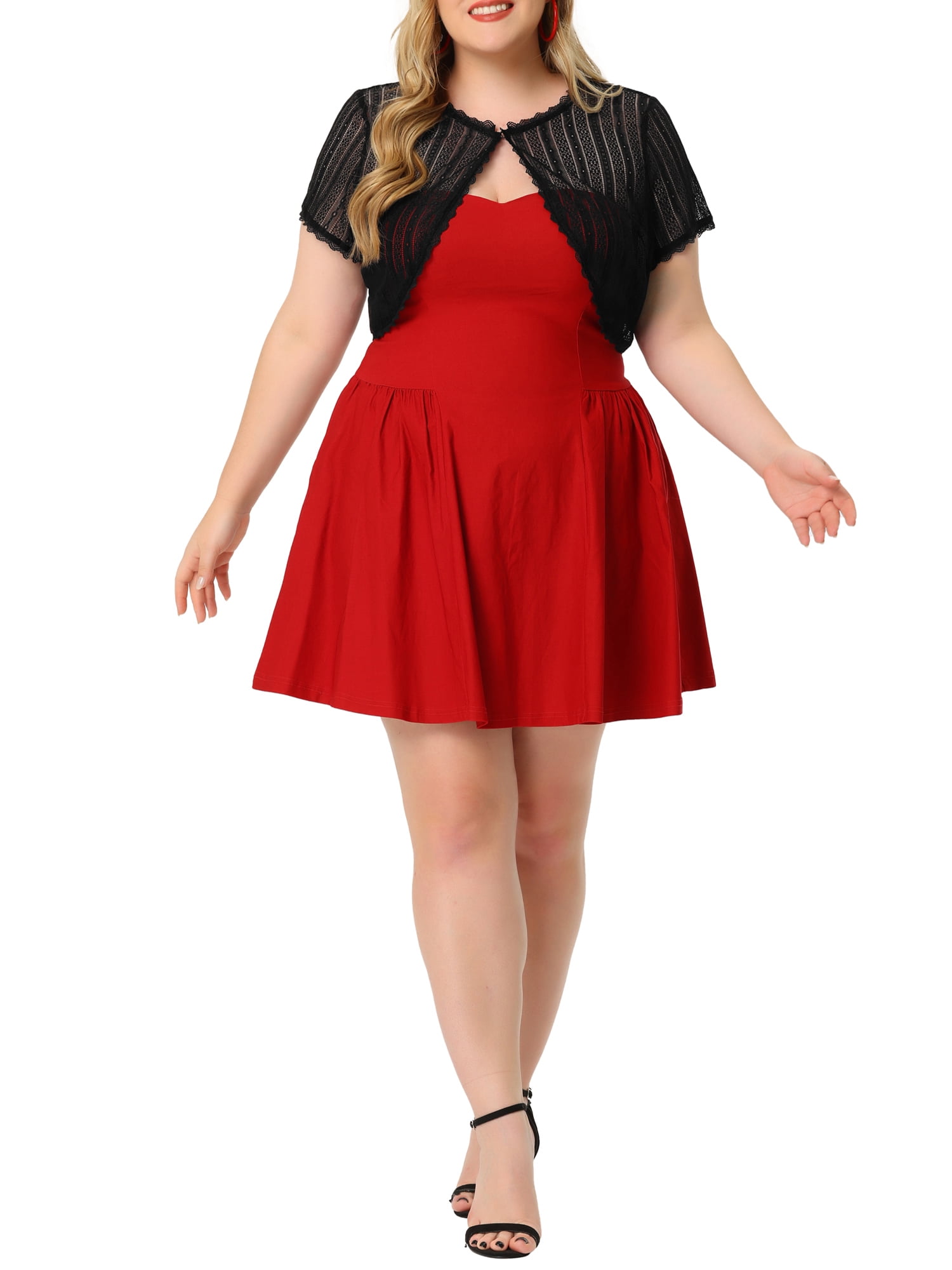 DARING DIVA Plus Size Lace Shrugs Sheer Short Sleeve Bolero Tops 1X Black