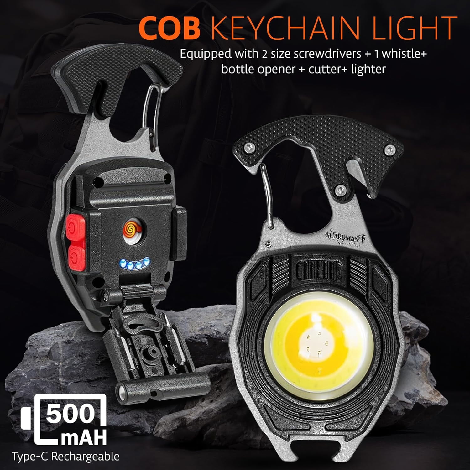 Survival Tool Fire Starter Emergency Light Carabiner Flashlight Multi Tool Screwdriver Whistle Bottle Opener Hiking Outdoor Father’s Day Gift For Dad Hunting Pocket Multi Use Stocking Stuffer