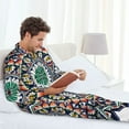 thumbnail image 6 of Fotbe Colorful With Blue Oriental Pattern Long Sleeve Pajama Set for Men,Sleepwear Set,2-piece Loungewear Set,Soft PJs Comfy Nightwear with Pockets-X-Large, 6 of 7