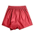 thumbnail image 4 of EHRWE Summer Shorts For Women Ladies Leather Skorts High Waisted Pu Leather Shorts Elastic Waist Ruched Wrap Skorts Skirts Vacation Outfits, 4 of 4
