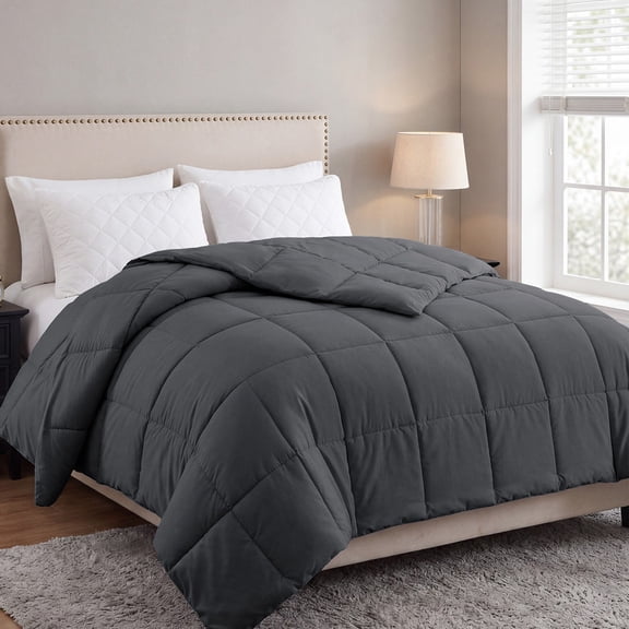 Bedding Comforter Down Alternative Queen Size, Cooling Duvet Insert with Corner Tabs and Box Stitched, Lightweight Bedding Quilted Comforter for All Season, Grey