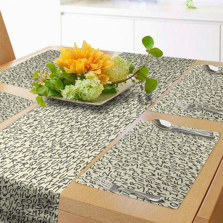 

Alphabet Table Runner & Placemats Continuous Letter Character Script ABC Symbols Typing Modern Drawings Set for Dining Table Placemat 4 pcs + Runner 14 x72 Pale Yellow Dark Sepia by Ambesonne