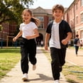 thumbnail image 7 of Hurxie Girls Cargo Pants Elastic Waist Wide Leg Jogger Pants Pockets Parachute Pants Y2K Trousers Black,5-6Years, 7 of 7