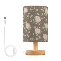 Bedside Desk Lamp LED Bulb Night Light USB Power Fabric Lampshade Table Lamps Green Leaves Small Roses