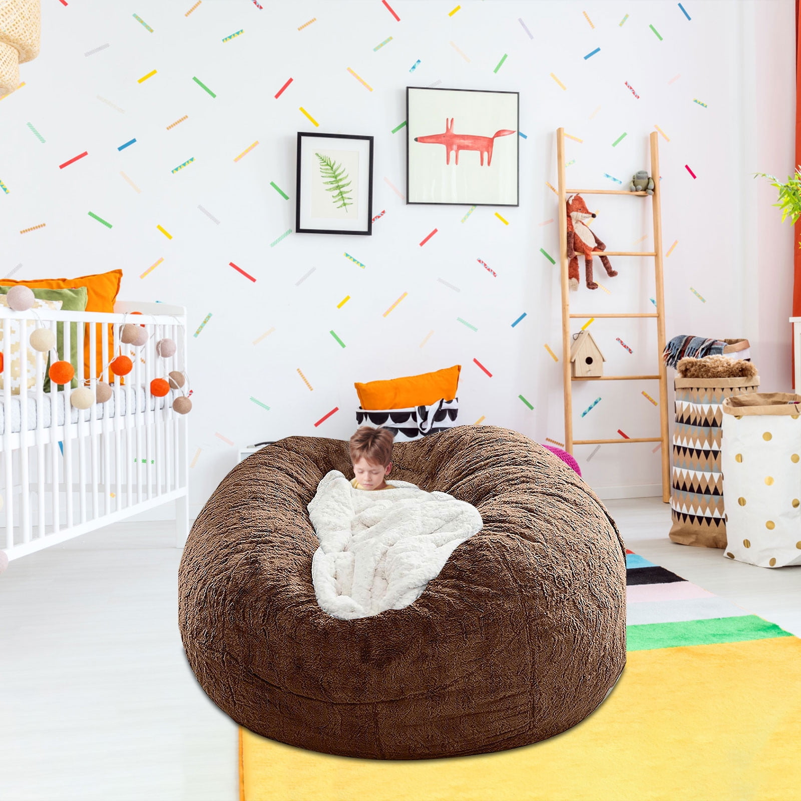 Giant Fur Bean Bag Chair Cover, Ultra Soft Bean Bag Bed for Adults (No Filler, Cover Only), Big Round Soft Fluffy Faux Fur Bean Bag Lazy Sofa Bed Cover, Machine Washable Big Size Bean Bag Cover