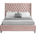 thumbnail image 3 of Pemberly Row Solid Wood Tufted Velvet Wing Back King Bed in Pink, 3 of 7