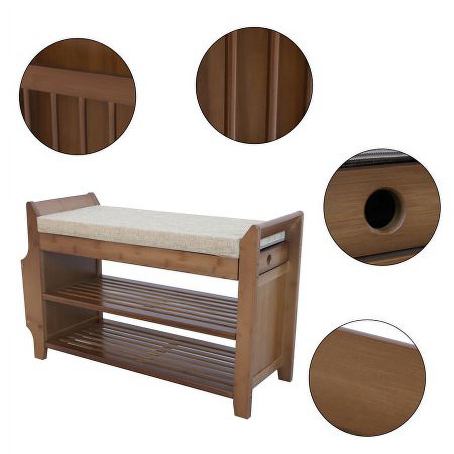 2 Tier Shoe Bench Shoe Storage Bench Rack Entryway Shoe Stool & Soft Seat Entryway Shoe Bench 2-Tier Vintage Shoe Rack Foyer Storage Benches Wood Shoe Cabinet with Small Drawer and Side Space