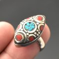 thumbnail image 2 of Turquoise Coral Gemstone Adjustable Ring Tibetan Silver Nepali Jewelry NR 3054, 2 of 2