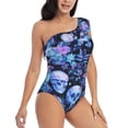 thumbnail image 3 of Goofa Skull blue crystal flower Pattern Women's One Piece Swimsuits Tummy Control Bathing Suits Asymmetric One Shoulder Swimwear-Medium, 3 of 6