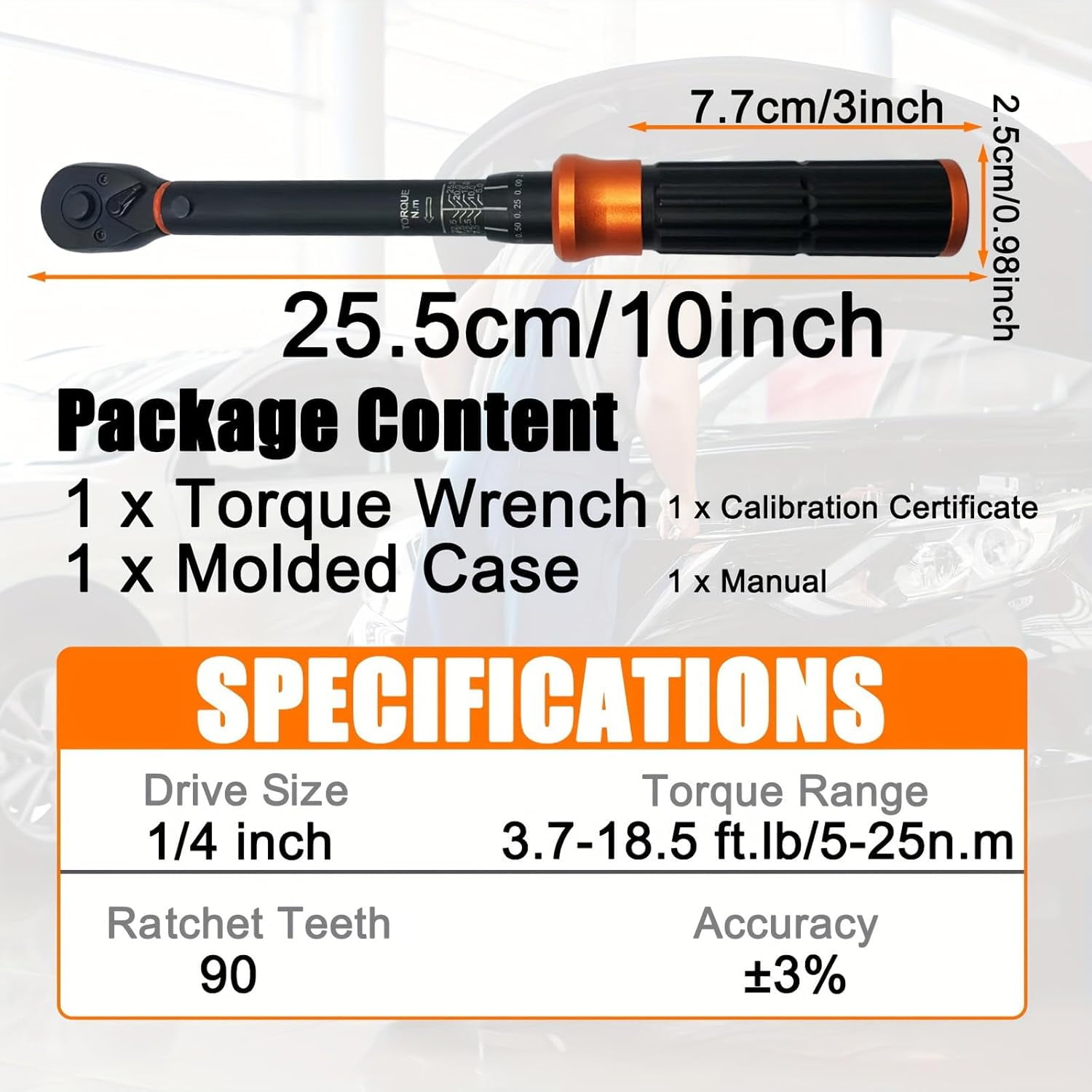 1/4 Inch Torque Wrench, 3.7-18.5ft.lb/5-25n.m Mechanical Dual Range Scales, Dual-Direction Adjustable Preset Torque Wrench for Bike Maintenance