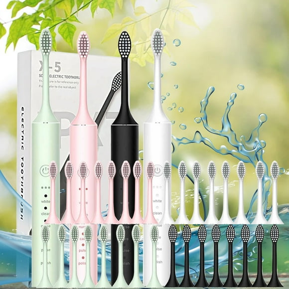 Cepillo de dientes eléctrico para adultos | Temporizador de 6 velocidades | 8 cabezales de repuesto | Resistente al agua IPX7 | 22000 golpes/min de limpieza | USB recargable | Batería de 50+ días