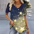 thumbnail image 1 of Camisetas con estampado de tema navideño para mujer, camisetas de manga corta, ropa de moda divertida feliz para mujer, jersey de gran tamaño con cuello en V, 1 of 4