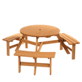 thumbnail image 1 of Outsunny Ensemble Table et Banc de Pique-Nique avec Trou pour Parasol pour 6 Personnes Forme Circulaire, Brun (1 Unité), 1 of 10